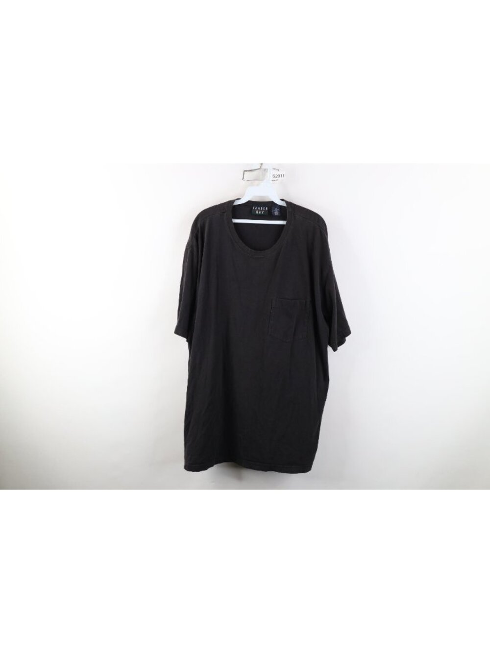 Vintage 90s Streetwear Mens 2XL Distressed Blank Cotton Pocket T-Shirt Black